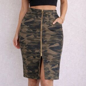 Soho NY Co Skirt Wonens 8 Y2K Camo Front Zip Military Army Mid Calf Urban City